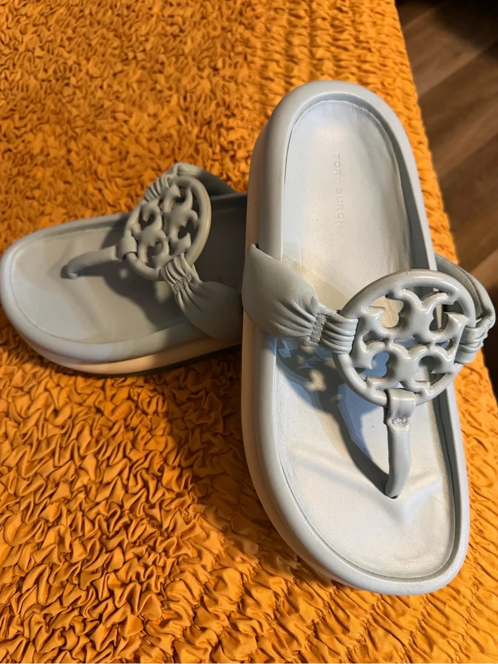 Tory Burch Light Blue Logo Thong Sandals
